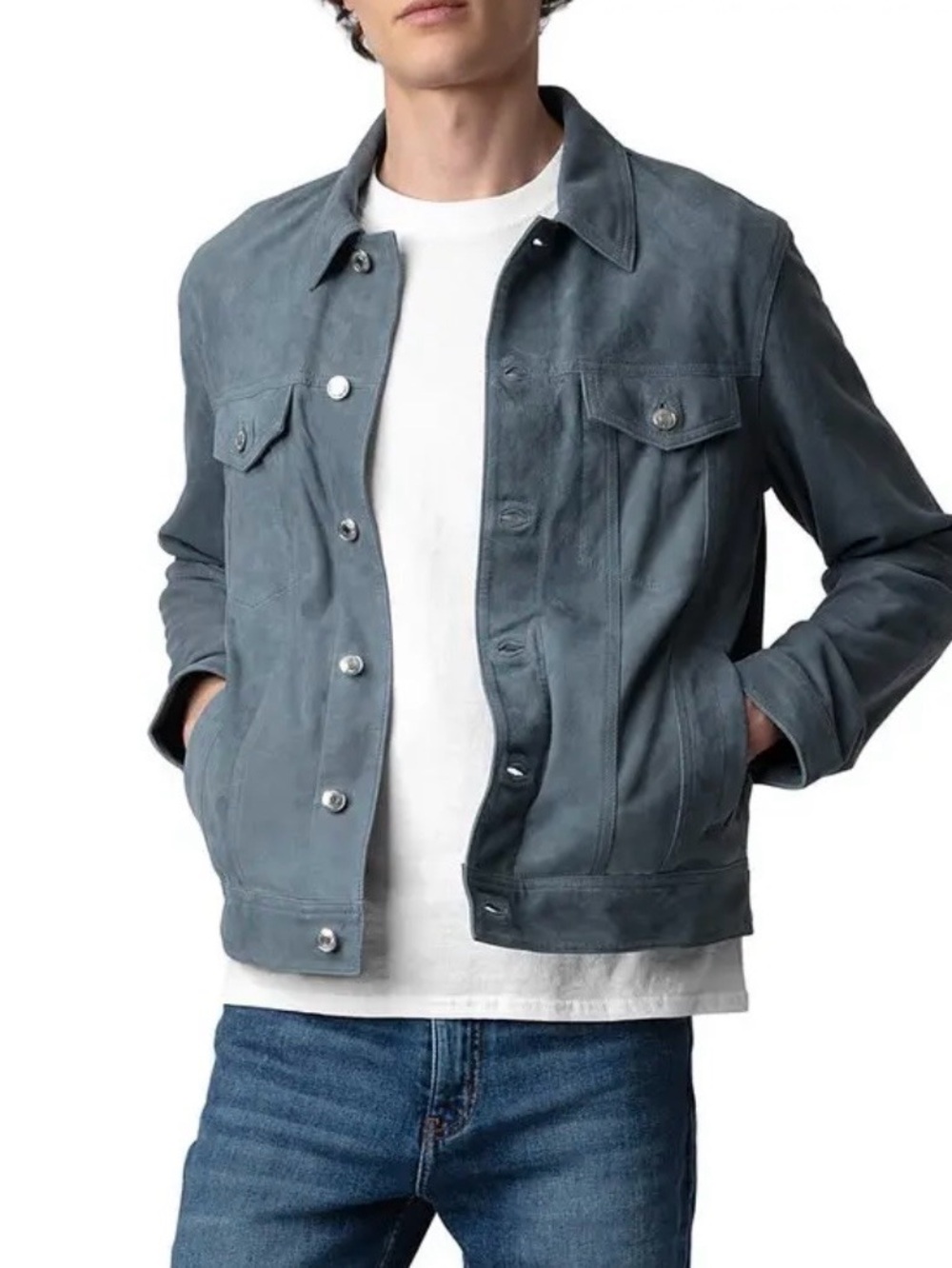 Zadig & Voltaire Men's Suede Jacket in Slate Blue
